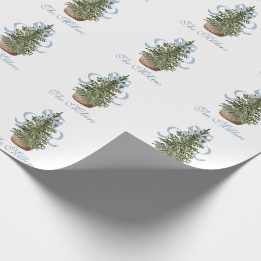 Kerstboom Preppy Strik Blauwe Kerst Cadeaupapier (Hoek)
