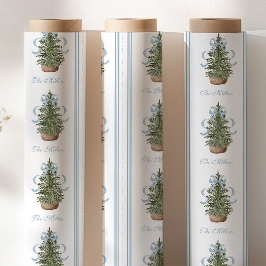 Kerstboom Preppy Strik Blauwe Kerst Cadeaupapier