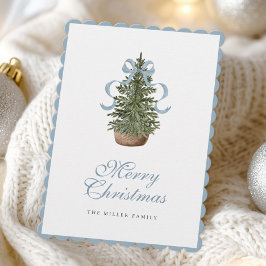 Kerstboom Preppy Strik Blauwe Kerst Feestdagenkaart