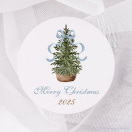 Kerstboom Preppy Strik Blauwe Kerst Ronde Sticker