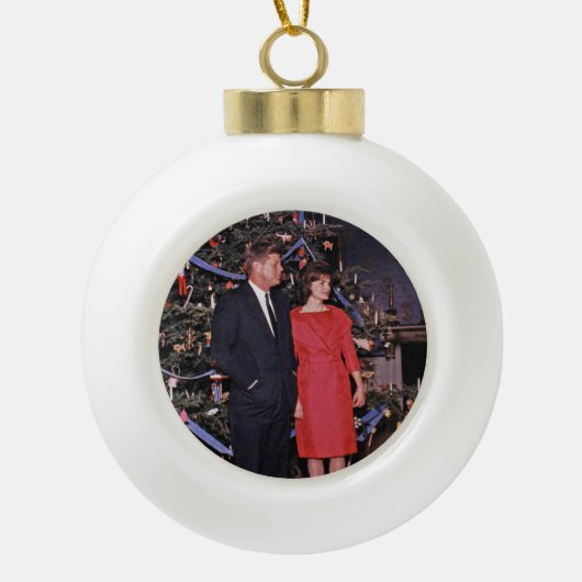 Kerstboom President John Kennedy & Jacqueline Keramische Bal Ornament (Voorkant)