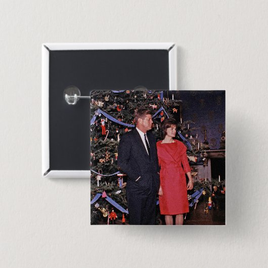 Kerstboom President John Kennedy & Jacqueline Vierkante Button 5,1 Cm (Voorkant /achterkant)