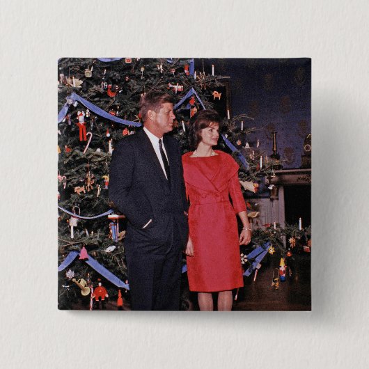 Kerstboom President John Kennedy & Jacqueline Vierkante Button 5,1 Cm (Voorkant)