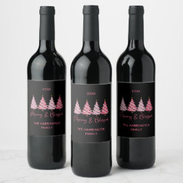 Kerstboom Prettig en Gezegend Aangepast Wijn Etiket