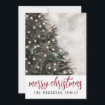 Kerstboom Prettig Kerstfeest Feestdagenkaart<br><div class="desc">Kerstboom vrolijk kerstfeest met gloeiende lichten en een levendig modern schrift typografie Kerst vakantiekaart. Voeg uw familienaam toe.</div>