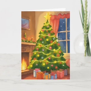 Kerstboom Prettig kerstfeest Schilderij Feestdagen Kaart