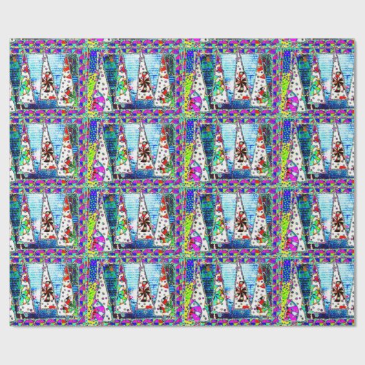 kerstboom Psychedelic Collage Cadeaupapier (Vlak)