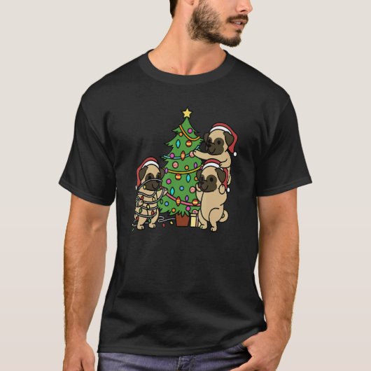 Kerstboom Pugs hond T-shirt (Voorkant)