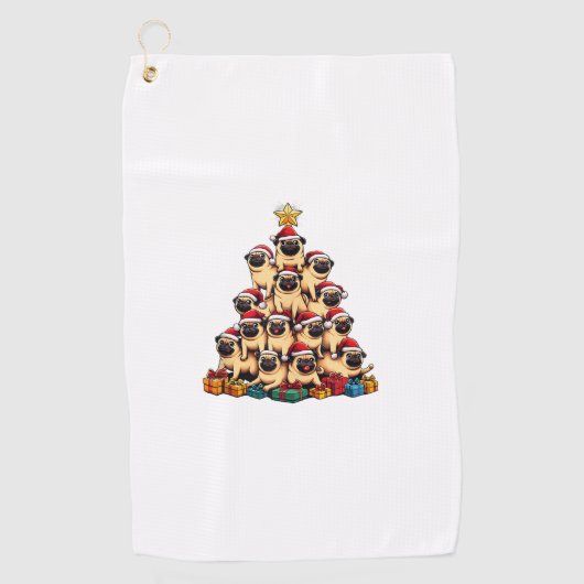 Kerstboom Pugs Pug Dog Golfhanddoek (Voorkant)