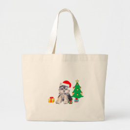 Kerstboom, puppy en cadeau kunst grote tote bag