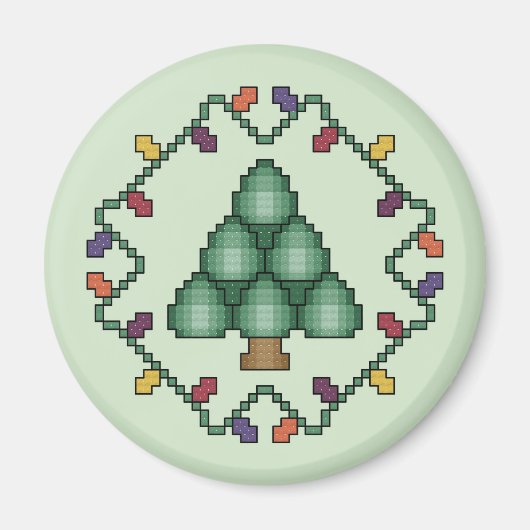 Kerstboom Quilt Square Cross Stitch Patroon Magneet (Voorkant)