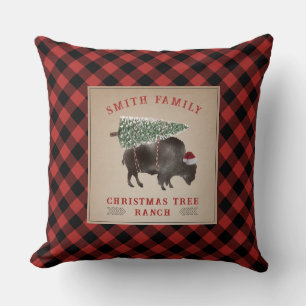 Kerstboom Ranch Bison Buffalo Plaid Kussen