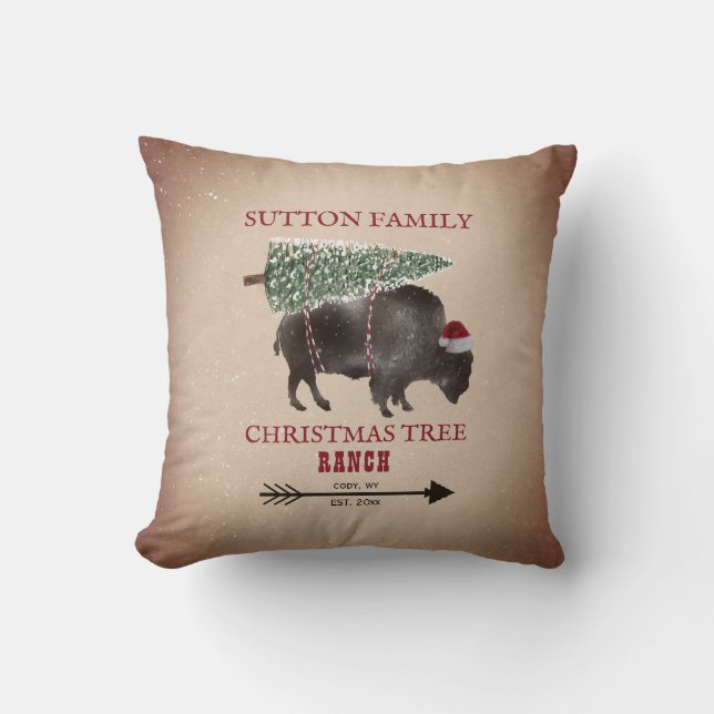 Kerstboom Ranch Buffalo Bison Arrow Santa Kussen (Voorkant)