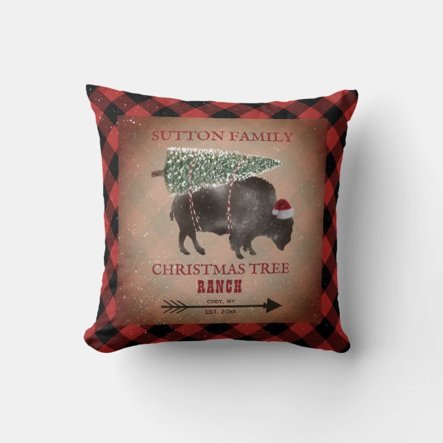 kerstboom Ranch Buffalo Pset Bison Santa Kussen (Voorkant)