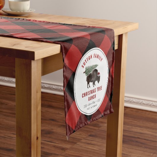 Kerstboom Ranch Buffalo Red Plaid Santa Korte Tafelloper (Voorbeeld)