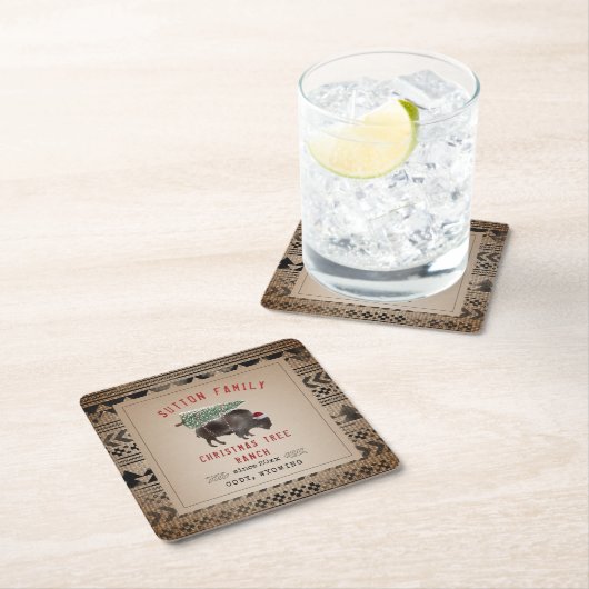 kerstboom Ranch Santa Bison Burlap Kartonnen Onderzetters (Insitu)