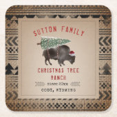 kerstboom Ranch Santa Bison Burlap Kartonnen Onderzetters (Voorkant)
