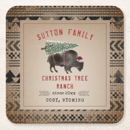 kerstboom Ranch Santa Bison Burlap Kartonnen Onderzetters