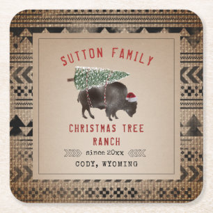 kerstboom Ranch Santa Bison Burlap Kartonnen Onderzetters