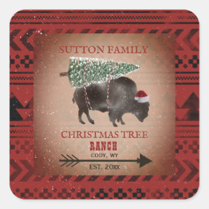 Kerstboom, Ranch Santa Bison Geometric Pattern Vierkante Sticker