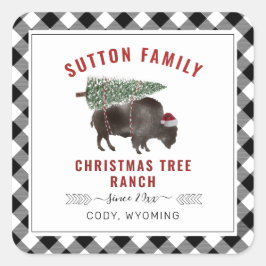 Kerstboom Ranch Santa Bison Plaid Vierkante Sticker