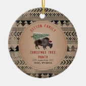 kerstboom Ranch Santa Buffalo Burlap Keramisch Ornament (Voorkant)