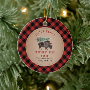 Kerstboom Ranch Santa Buffalo Rustic Pset Keramisch Ornament