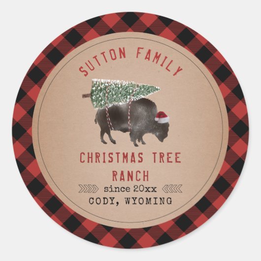 Kerstboom Ranch Santa Buffalo Rustic Pset Ronde Sticker (Voorkant)