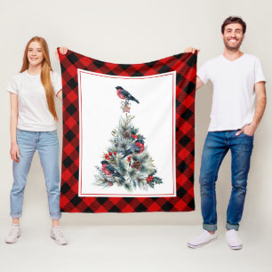 Kerstboom & Red Bullfinch Fleece Deken