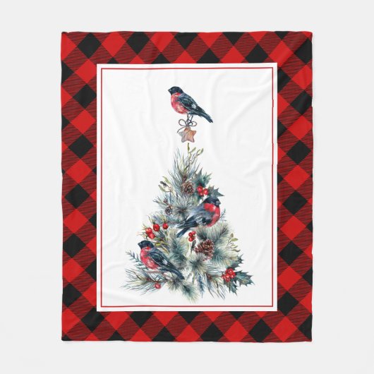 Kerstboom & Red Bullfinch Fleece Deken (Voorkant)