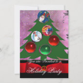 Kerstboom, Red Green Damask Holiday Party Kaart (Voorkant)