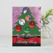 Kerstboom, Red Green Damask Holiday Party Kaart (Staand voorkant)