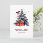 Kerstboom Red Robin Vakantie feestuitnodiging Kaart (Staand voorkant)