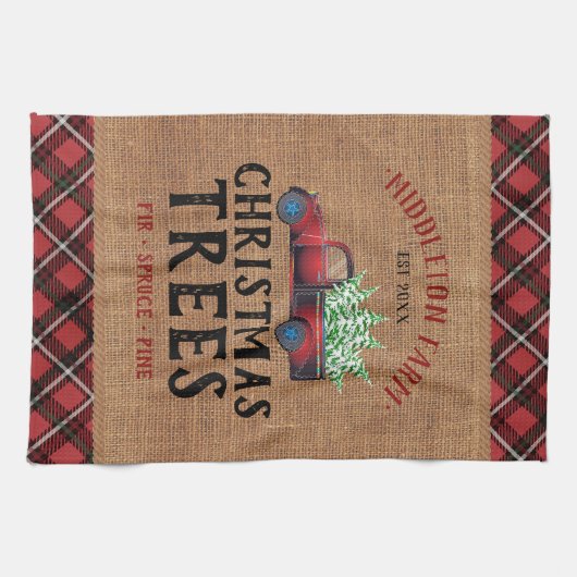 🎄 kerstboom Red Truck Kitchen Towel Theedoek (Horizontaal)