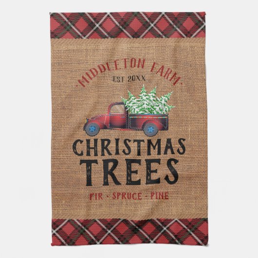 🎄 kerstboom Red Truck Kitchen Towel Theedoek (Verticaal)