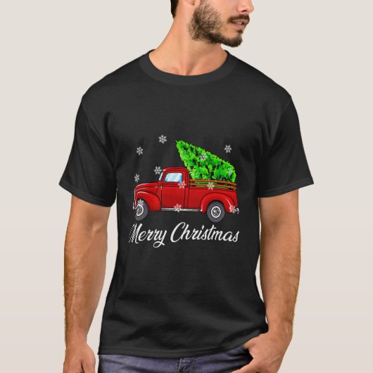  kerstboom Red Truck Retro Farme T-shirt (Voorkant)