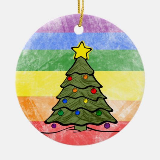 Kerstboom | Regenboog Ornament | Naam en jaar (Voorkant)