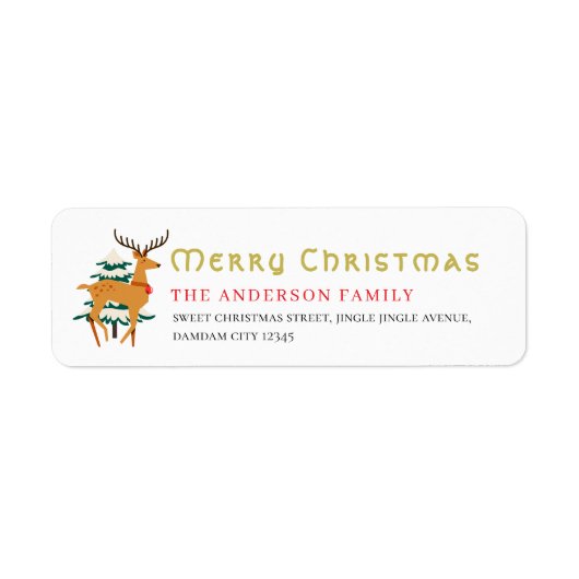Kerstboom & Rendier Eenvoudig Retouradres Etiket (Voorkant)