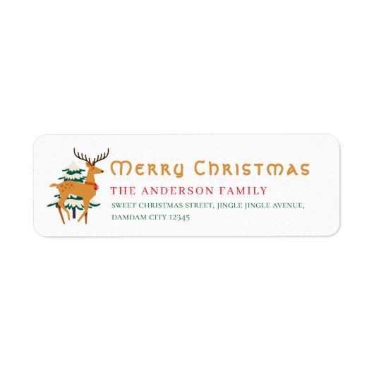 Kerstboom & Rendier Eenvoudig Retouradres Etiket (Voorkant)