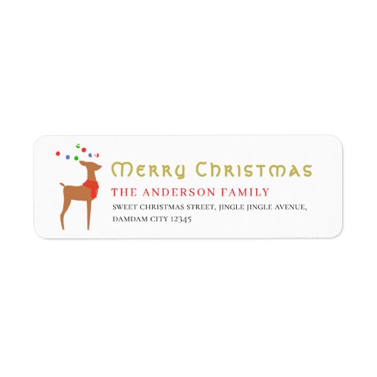 Kerstboom & Rendier Eenvoudig Retouradres Etiket (Voorkant)