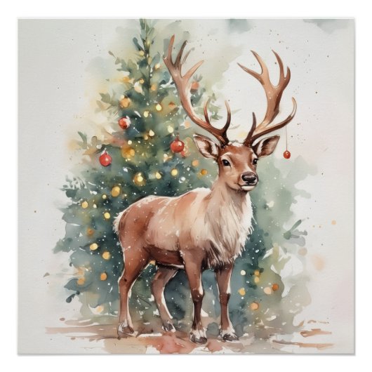 Kerstboom rendier knus Kerstmis Muur Kunst Perfect Poster (Voorkant)