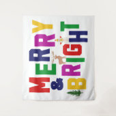 Kerstboom rendier sneeuwman vrolijk en stralend wandkleed (Voorkant)