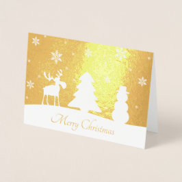 Kerstboom Rendier Snowman - Gold Foil Kaart