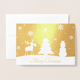 Kerstboom Rendier Snowman - Gold Foil Kaart
