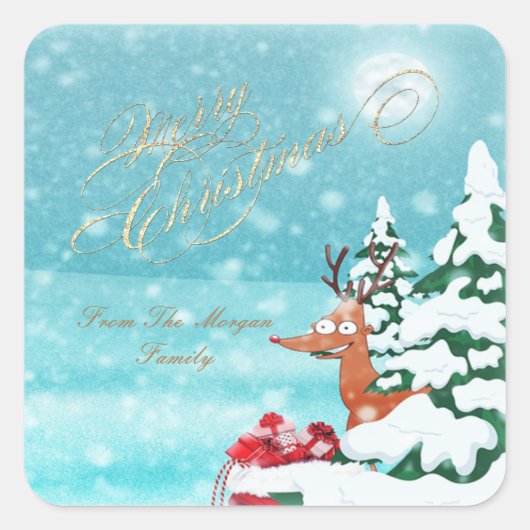 Kerstboom,Rendieren,Cadeaus Vierkante Sticker (Voorkant)