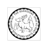 Kerstboom & rendieren Rond retouradres Rubberstempel (Afrduk)