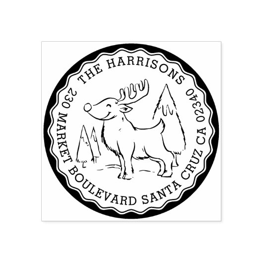 Kerstboom & rendieren Rond retouradres Rubberstempel (Afrduk)