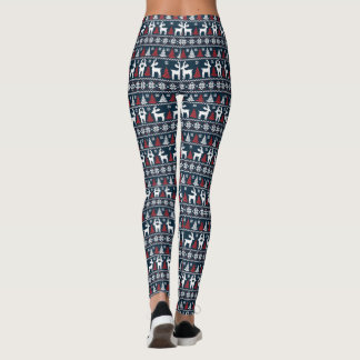 Kerstboom Rendieren Sneeuwvlokken Rood Wit Blauw Leggings