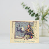 Kerstboom rendieren speelgoed volle maan feestdagenkaart (Staand voorkant)