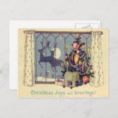 Kerstboom rendieren speelgoed volle maan feestdagenkaart (Voorkant / Achterkant)